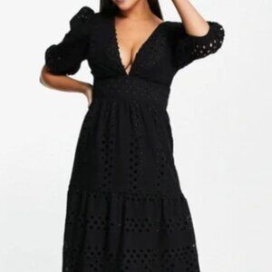 Black Tiered midi Eyelet Dress
